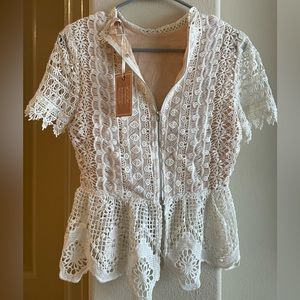 Champagne and Strawberry cute white crochet top